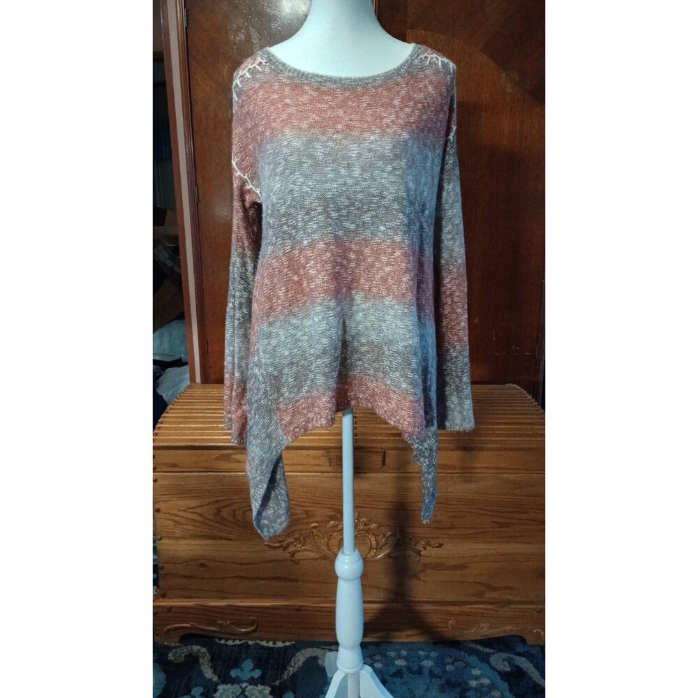 Knox Rose Womens Knit Pullover Sweater Size S Gray Pink Striped Crew Neck Boho